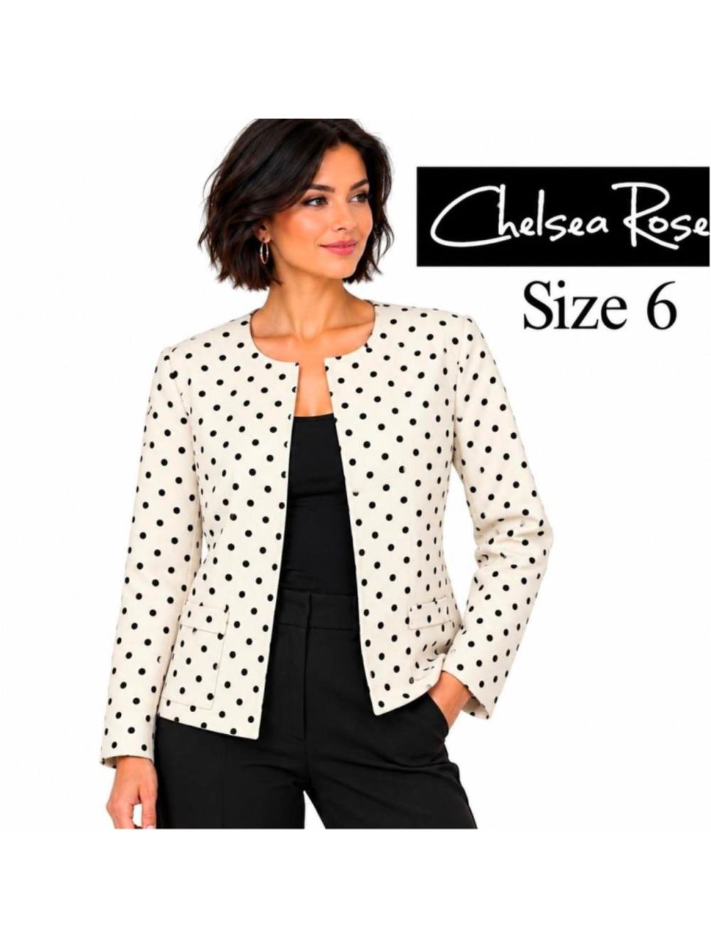 Chelsea Rose Black & White Polka Dot Jacket Blazer Size 6